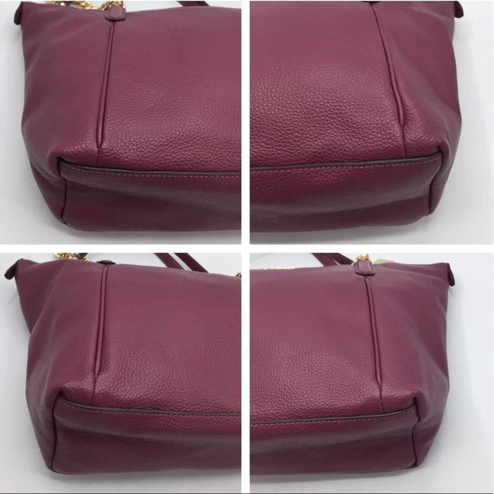 Coach Dark Berry Leather Shoulder Tote Bag - Picture 7 of 16